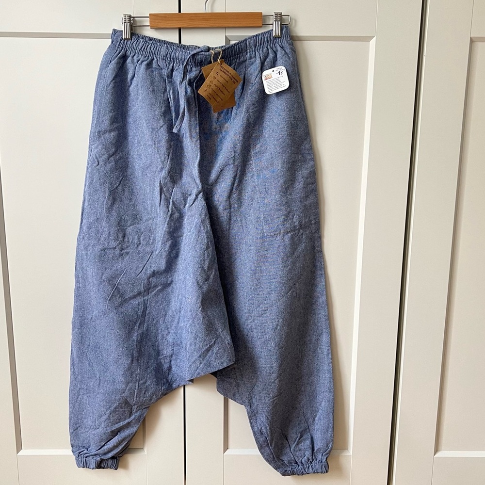 100% Cotton Harem Pants in Blue, One Size fits All